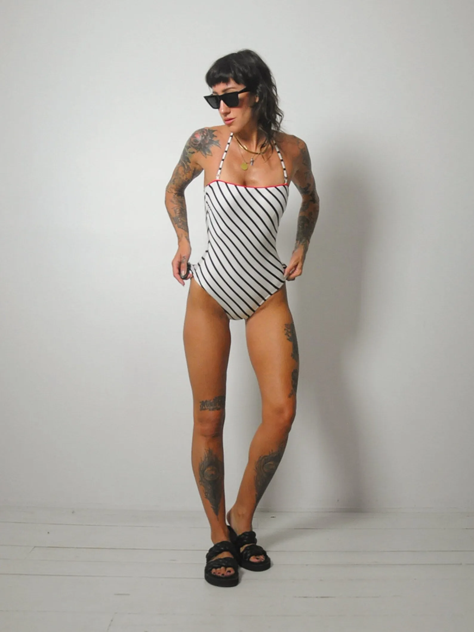 1980's Cole of CA Striped Swimsuit