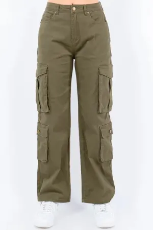 American Bazi Full Size Button Waist High Rise Cargo Pants