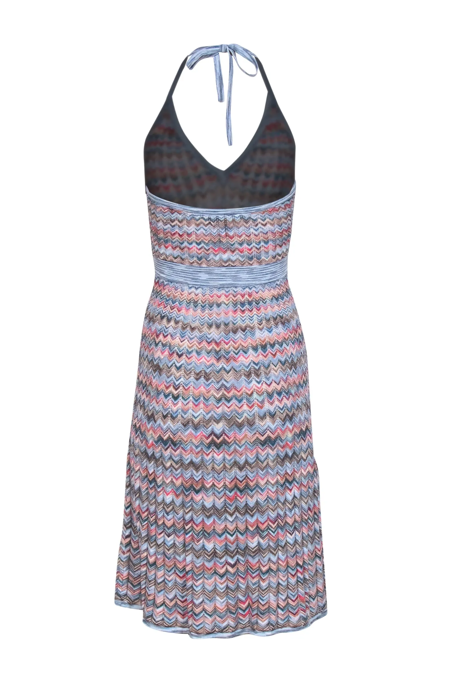 BCBG Max Azria - Blue & Multicolor Chevron Ribbed Knit Halter Dress Sz XS
