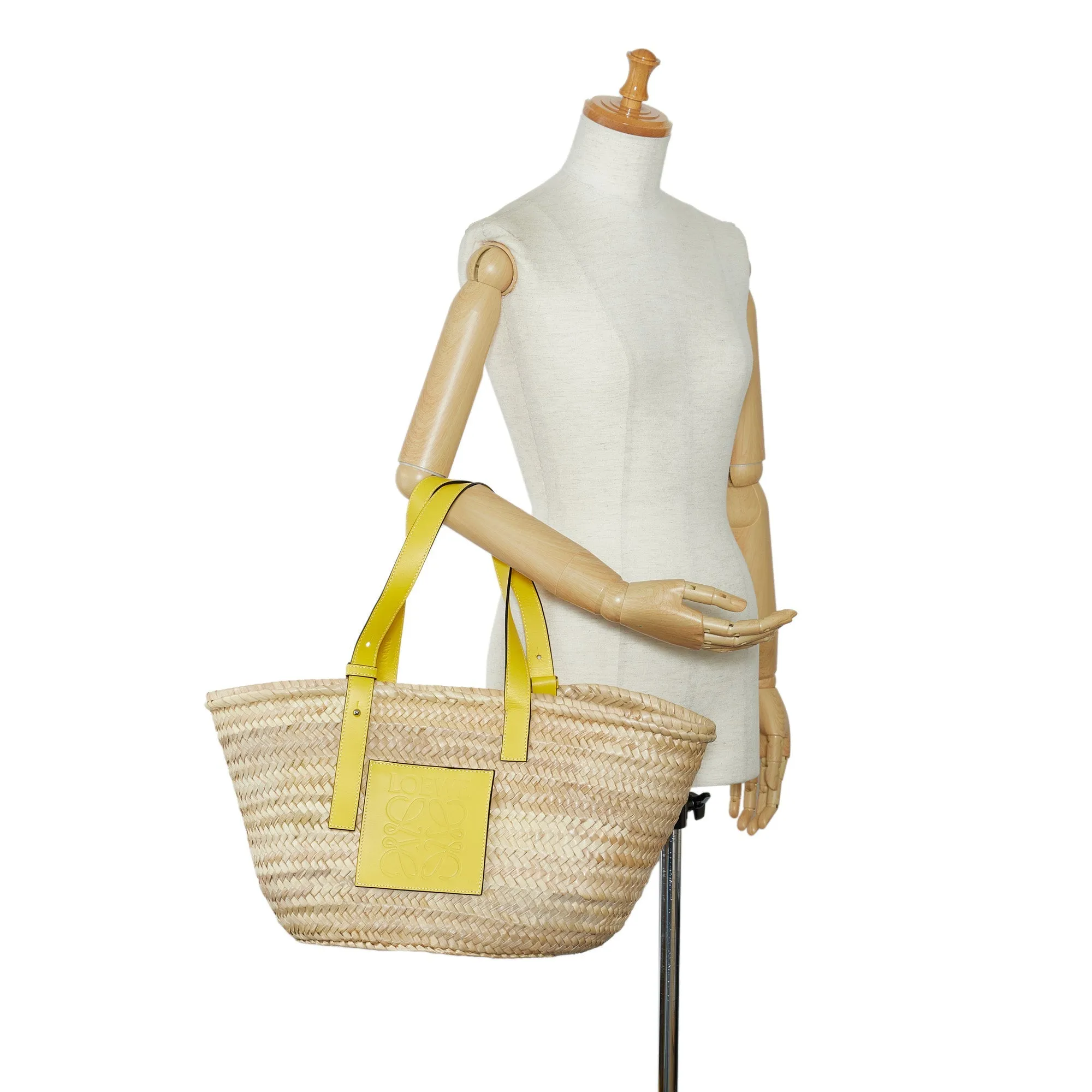 Beige Loewe Raffia Basket Tote