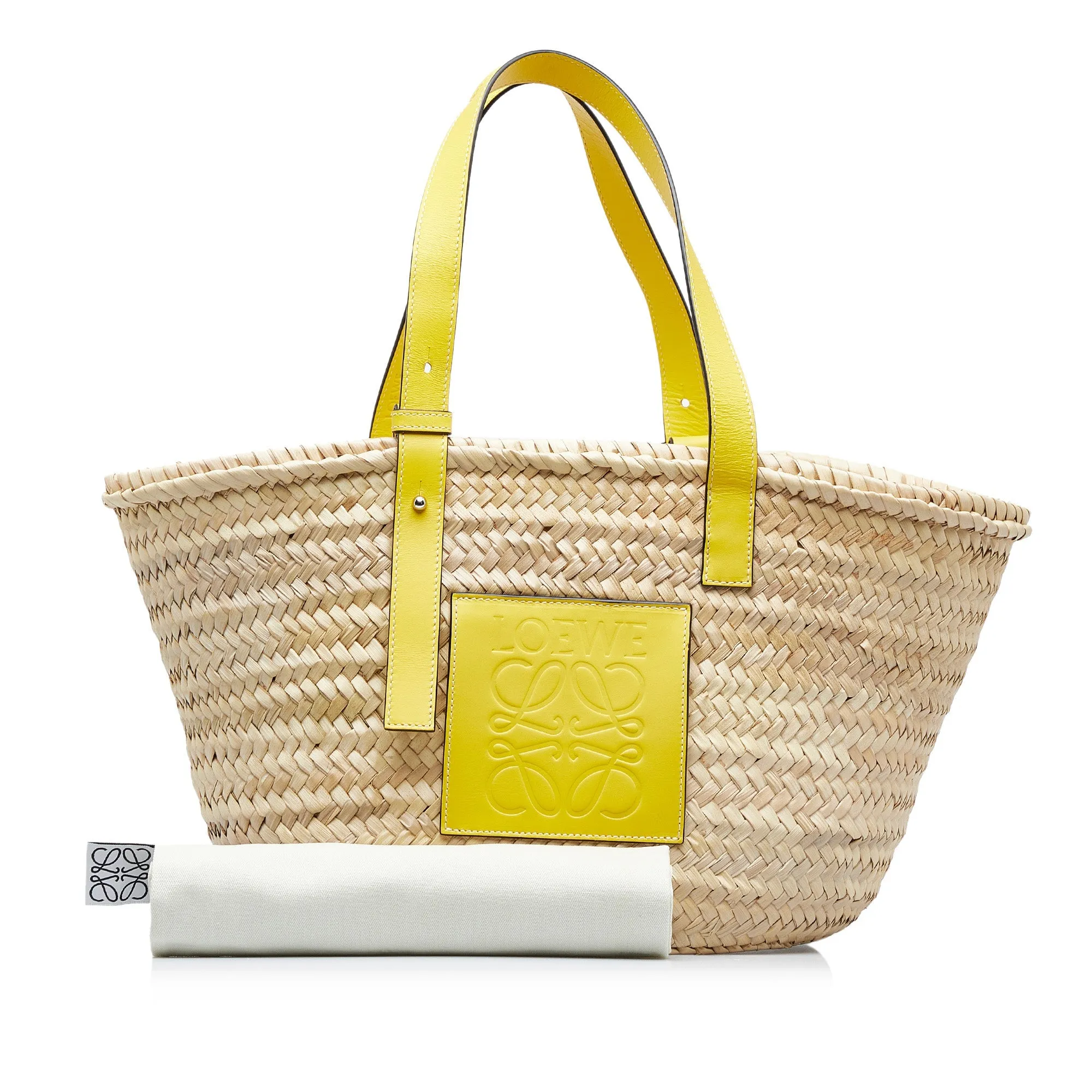 Beige Loewe Raffia Basket Tote