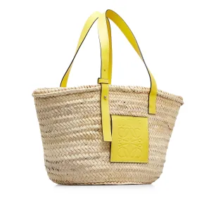 Beige Loewe Raffia Basket Tote