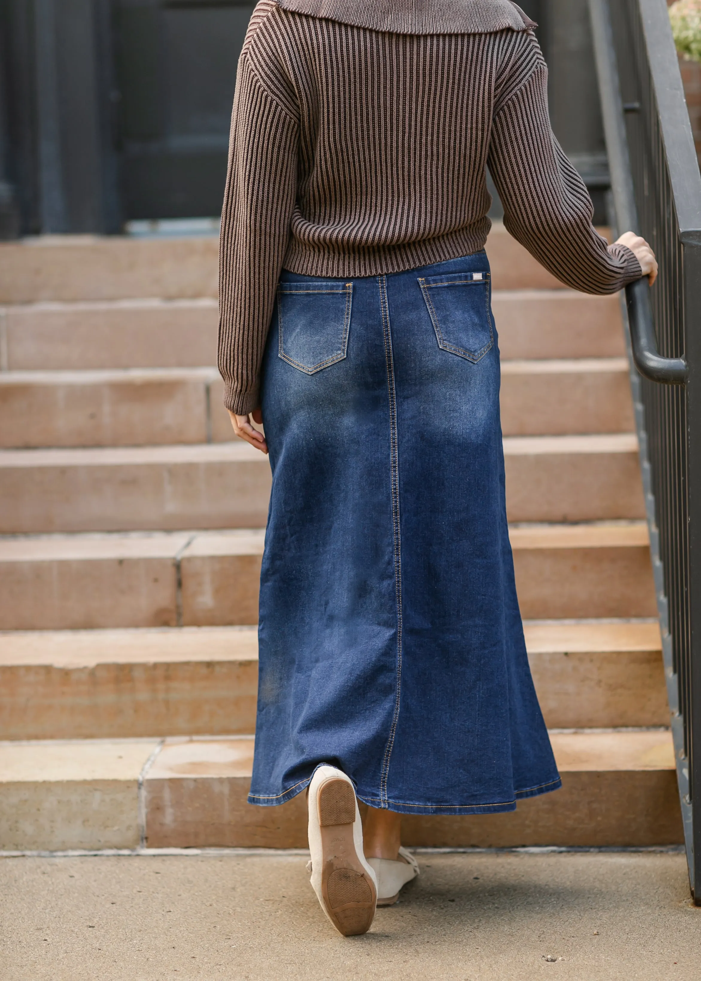 Bethany Dark Wash A-line Long Denim Skirt