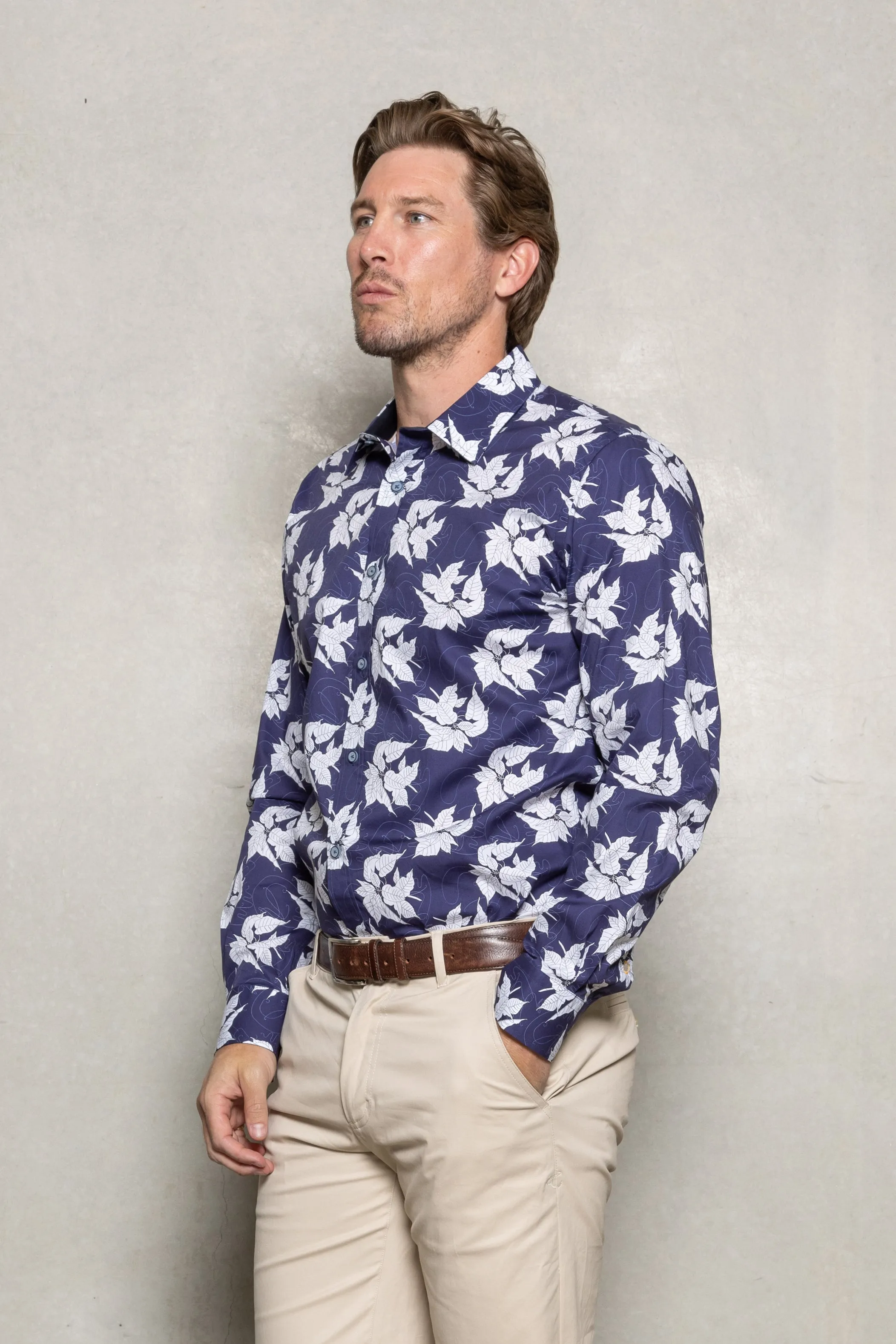 Blake Bold Floral Print Shirt: Thunderstorm