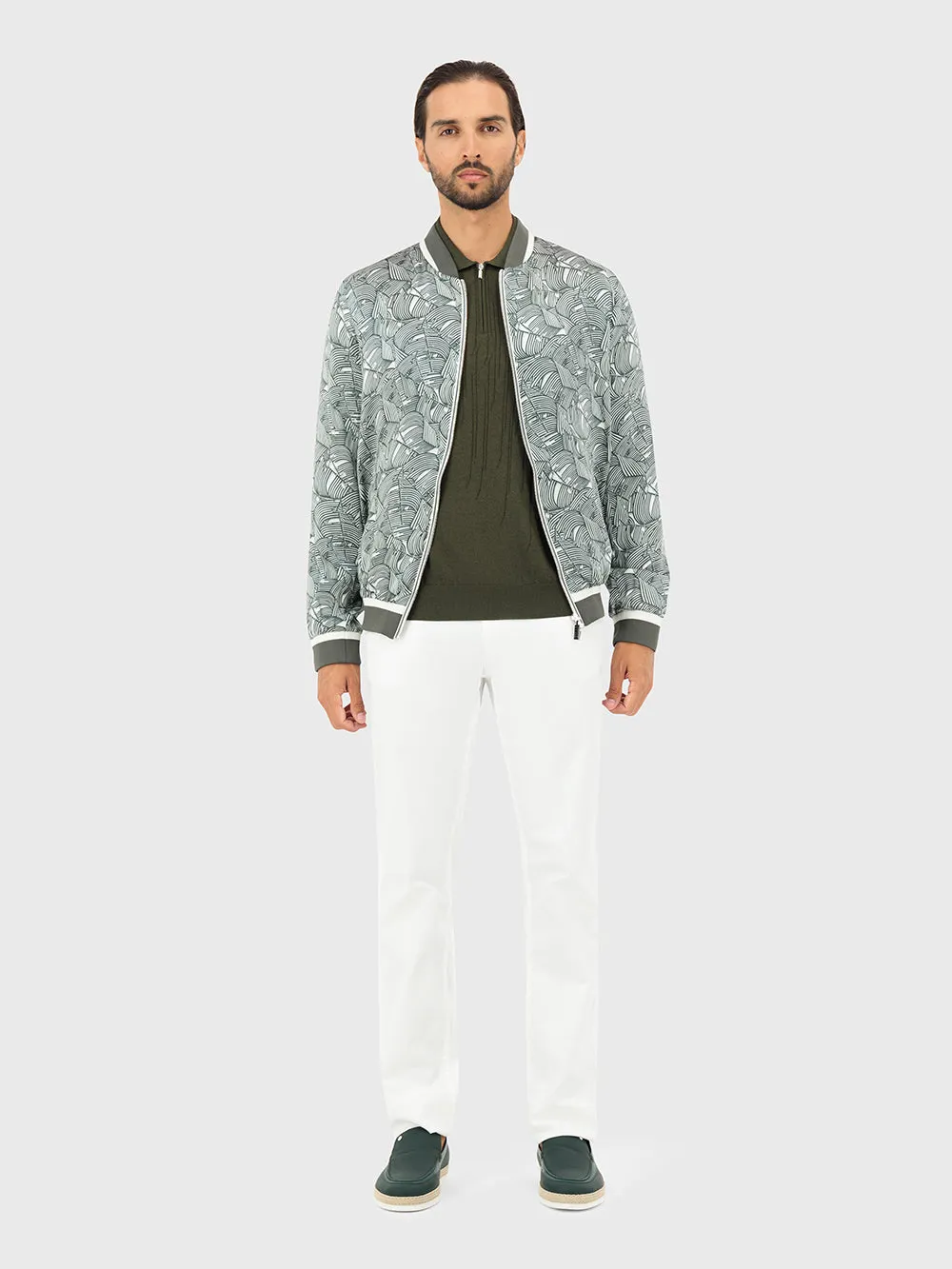 Bomber Jacket in Printed Cinema Band Pattern
