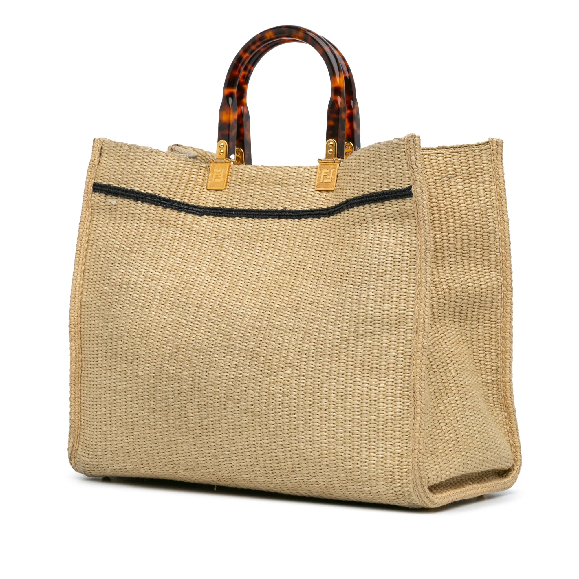 Brown Fendi Medium Sunshine Raffia Tote Satchel