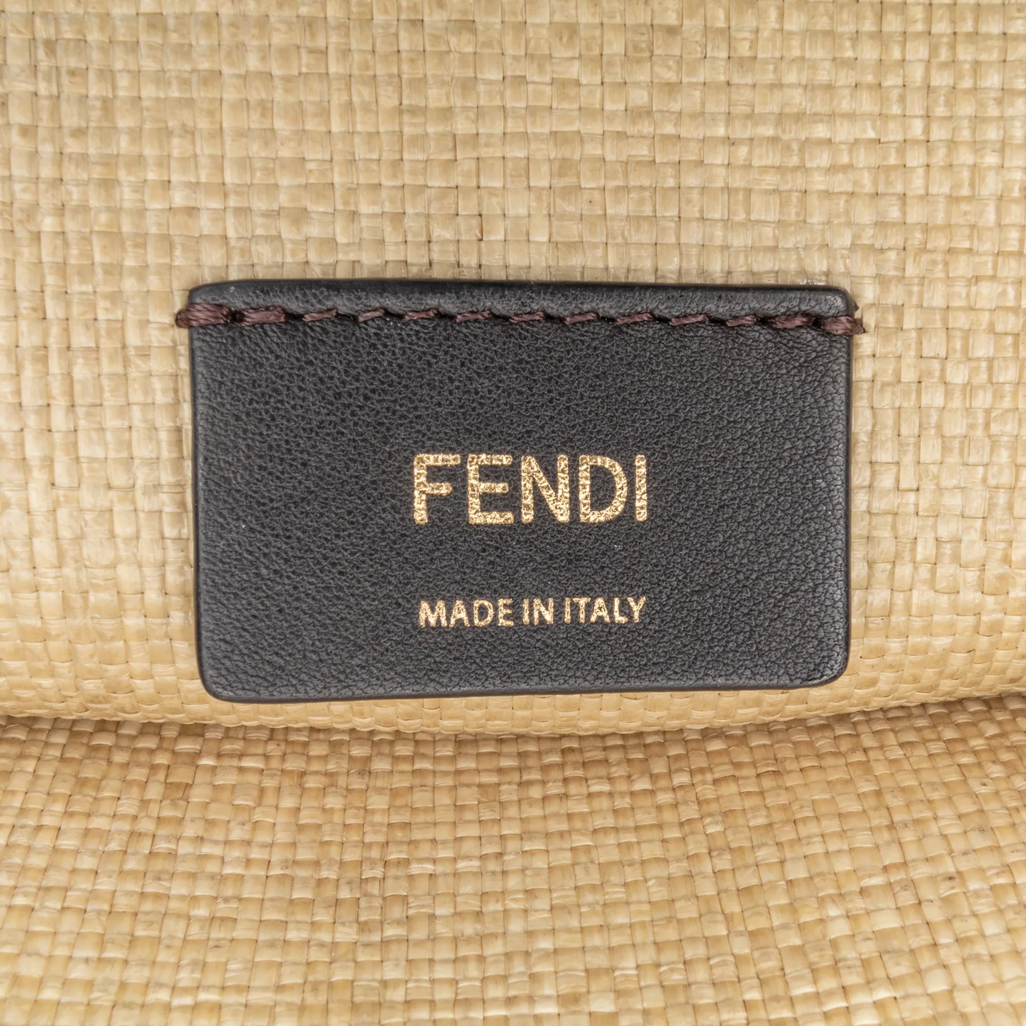Brown Fendi Medium Sunshine Raffia Tote Satchel