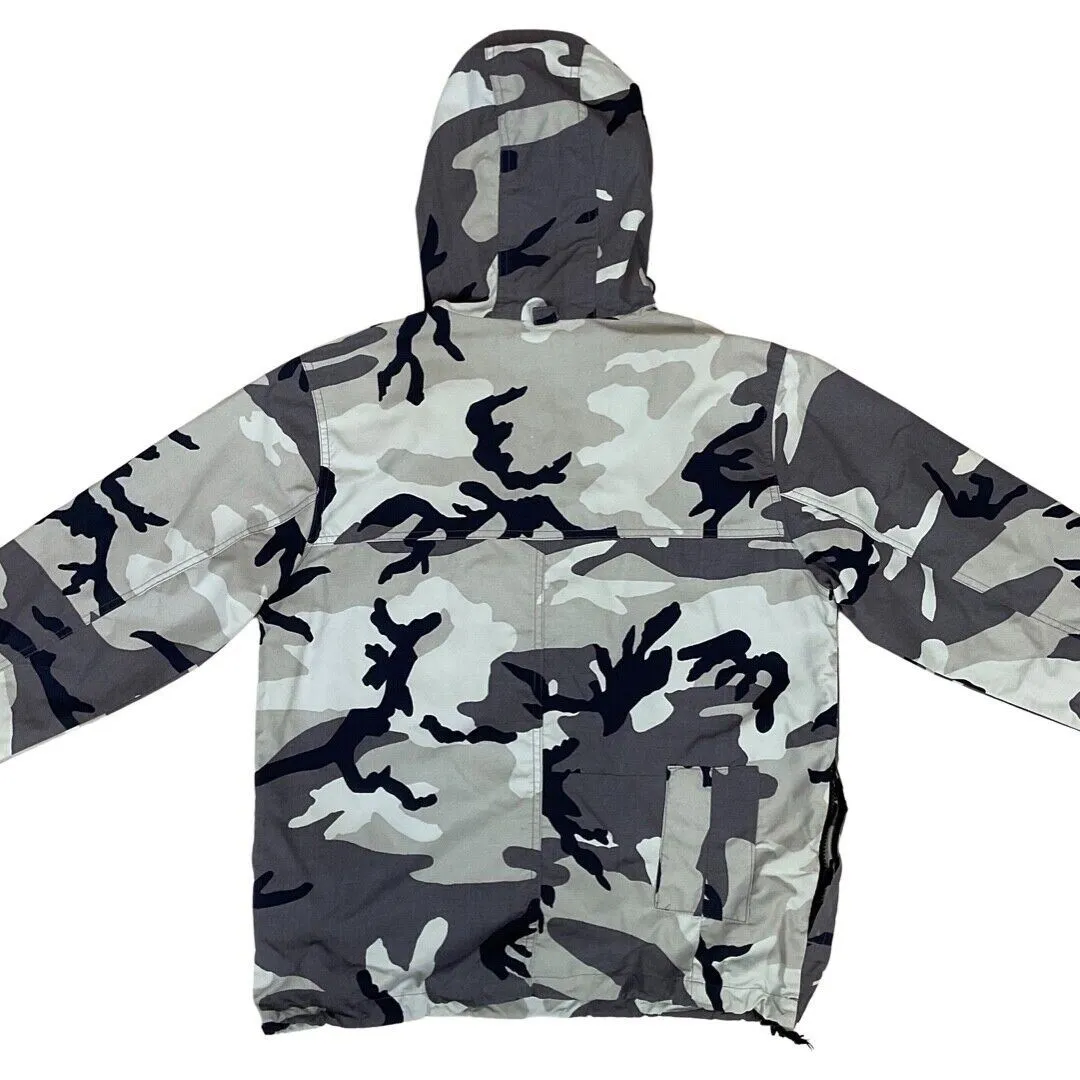Carhartt Black & Grey Camouflage Print Pull-Over Hooded Windbreaker Medium