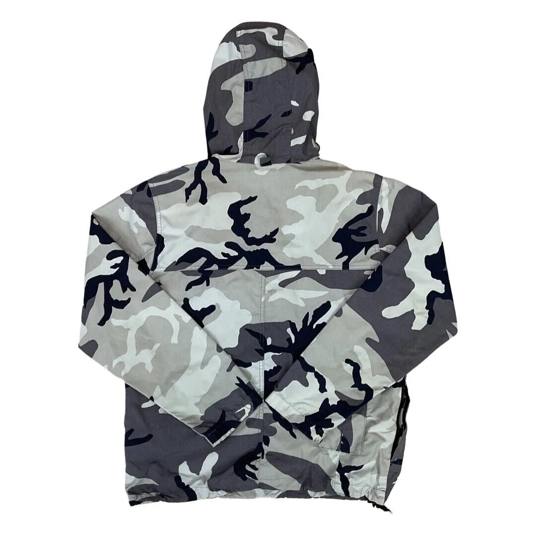 Carhartt Black & Grey Camouflage Print Pull-Over Hooded Windbreaker Medium