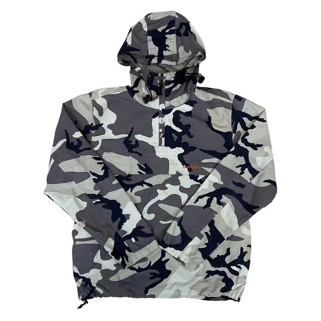 Carhartt Black & Grey Camouflage Print Pull-Over Hooded Windbreaker Medium