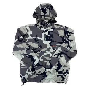 Carhartt Black & Grey Camouflage Print Pull-Over Hooded Windbreaker Medium