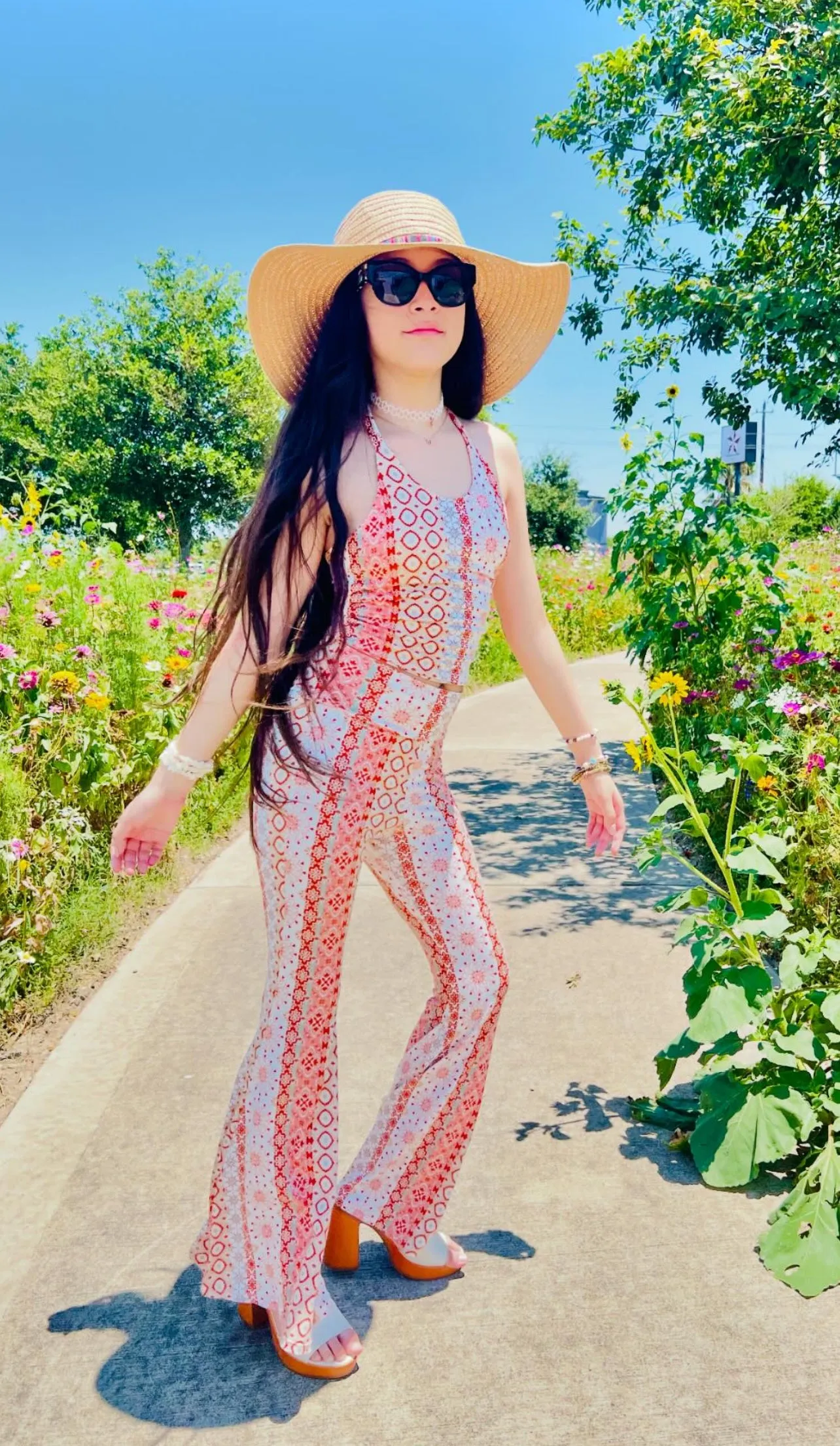 Coral Sage Boho Halter/ Bell Bottom Set