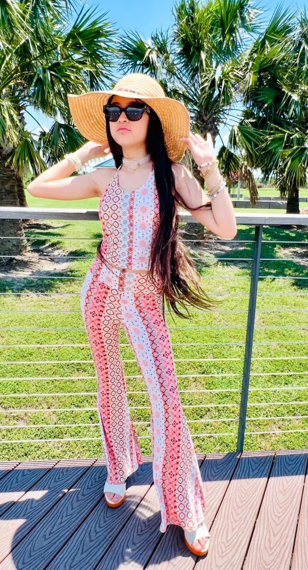 Coral Sage Boho Halter/ Bell Bottom Set