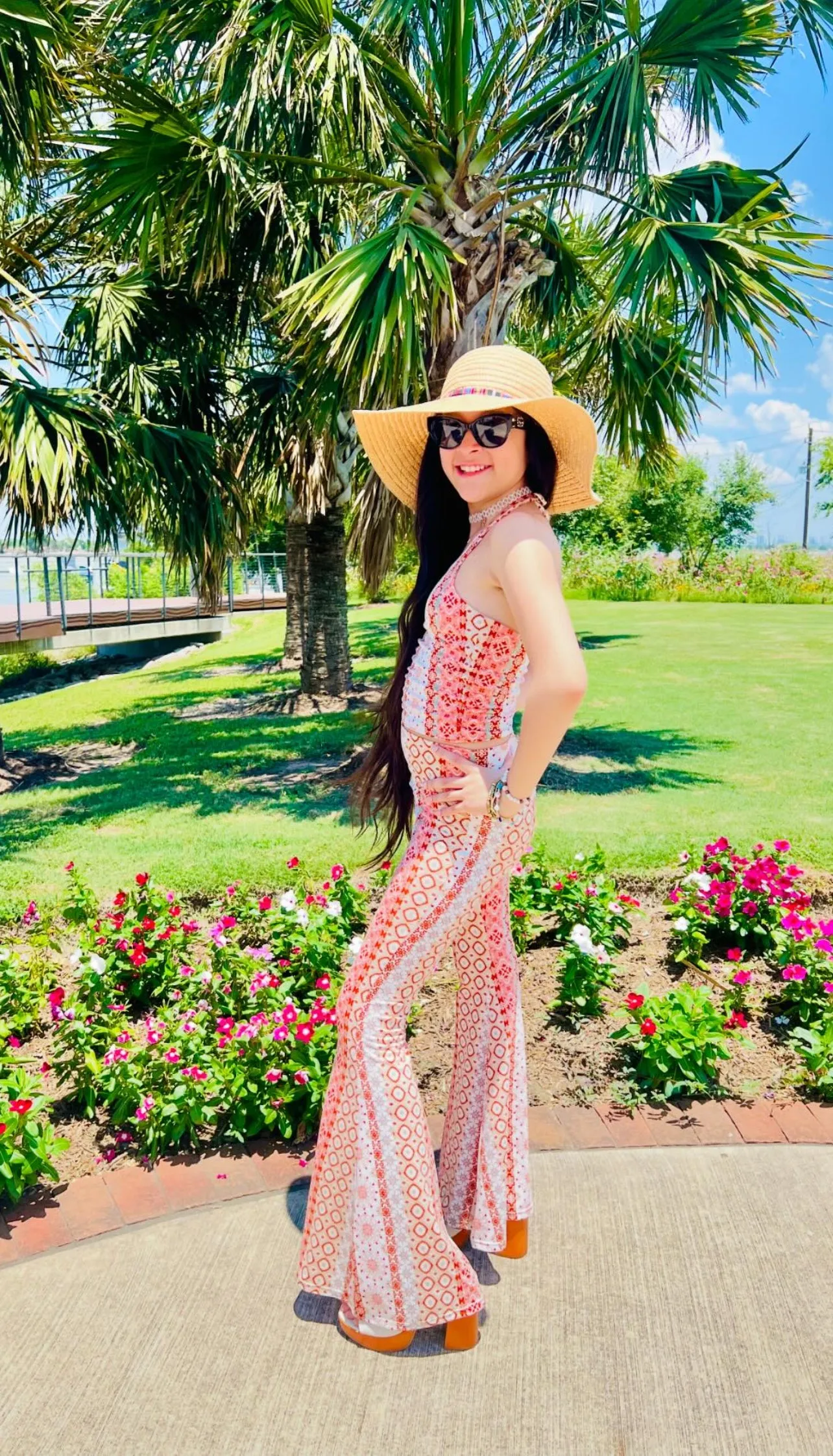 Coral Sage Boho Halter/ Bell Bottom Set
