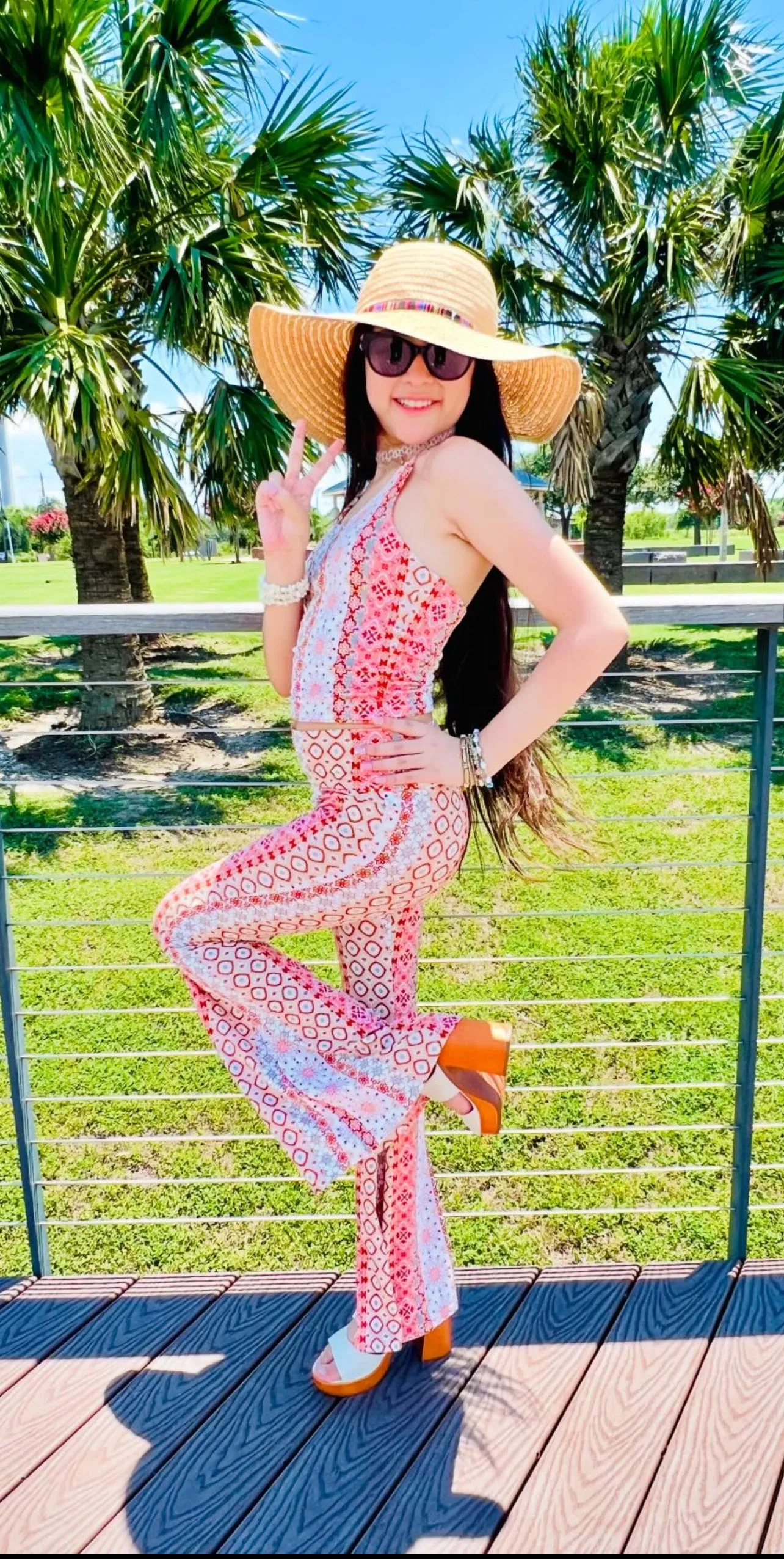 Coral Sage Boho Halter/ Bell Bottom Set