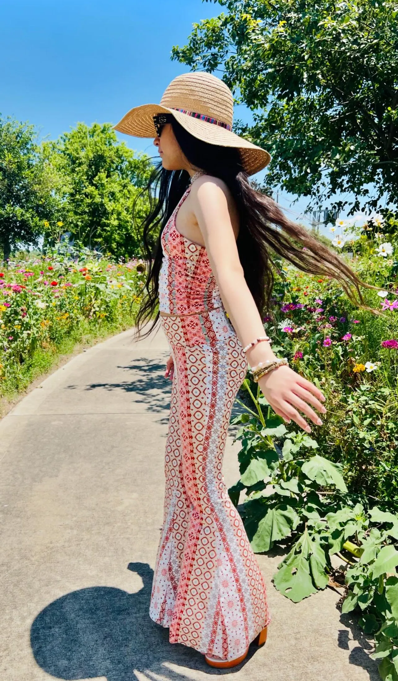 Coral Sage Boho Halter/ Bell Bottom Set