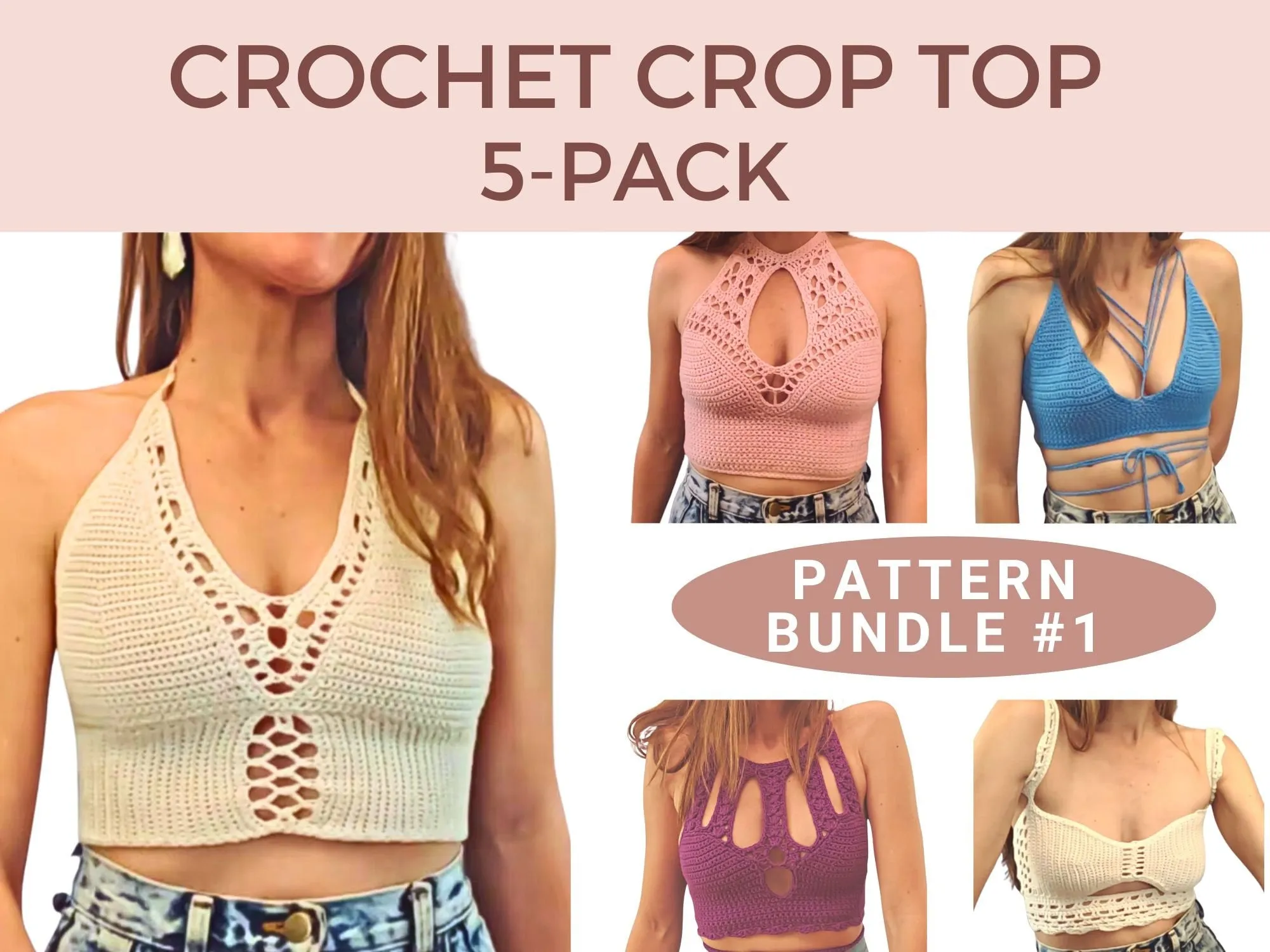 Crochet Pattern Top Bundle - 5 PACK