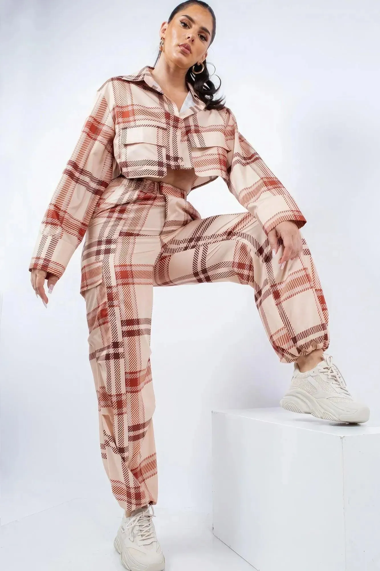 Cropped Shirt & Cargo Pants Set