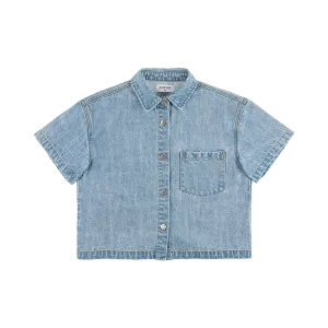 Cropped Short Sleeve Denim Shirt