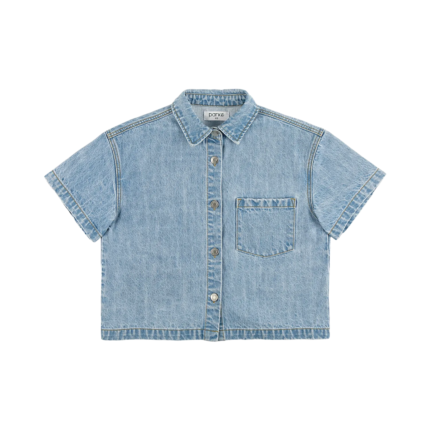 Cropped Short Sleeve Denim Shirt