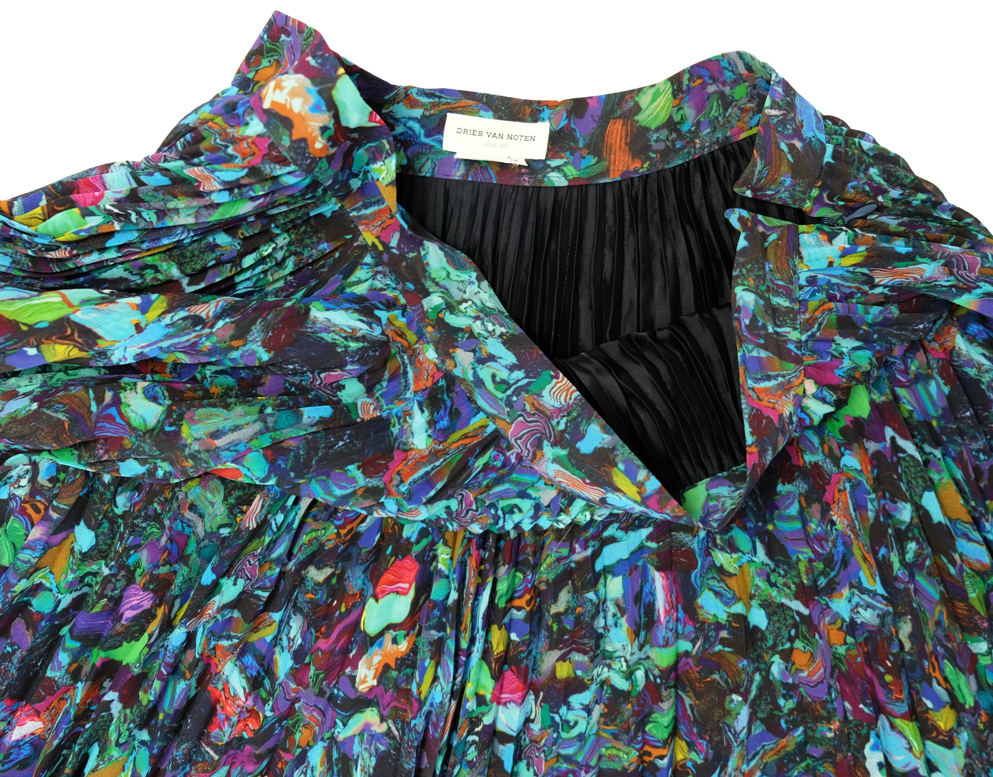 Dries van Noten Abstract Multicoloured Pleated Skirt, UK12