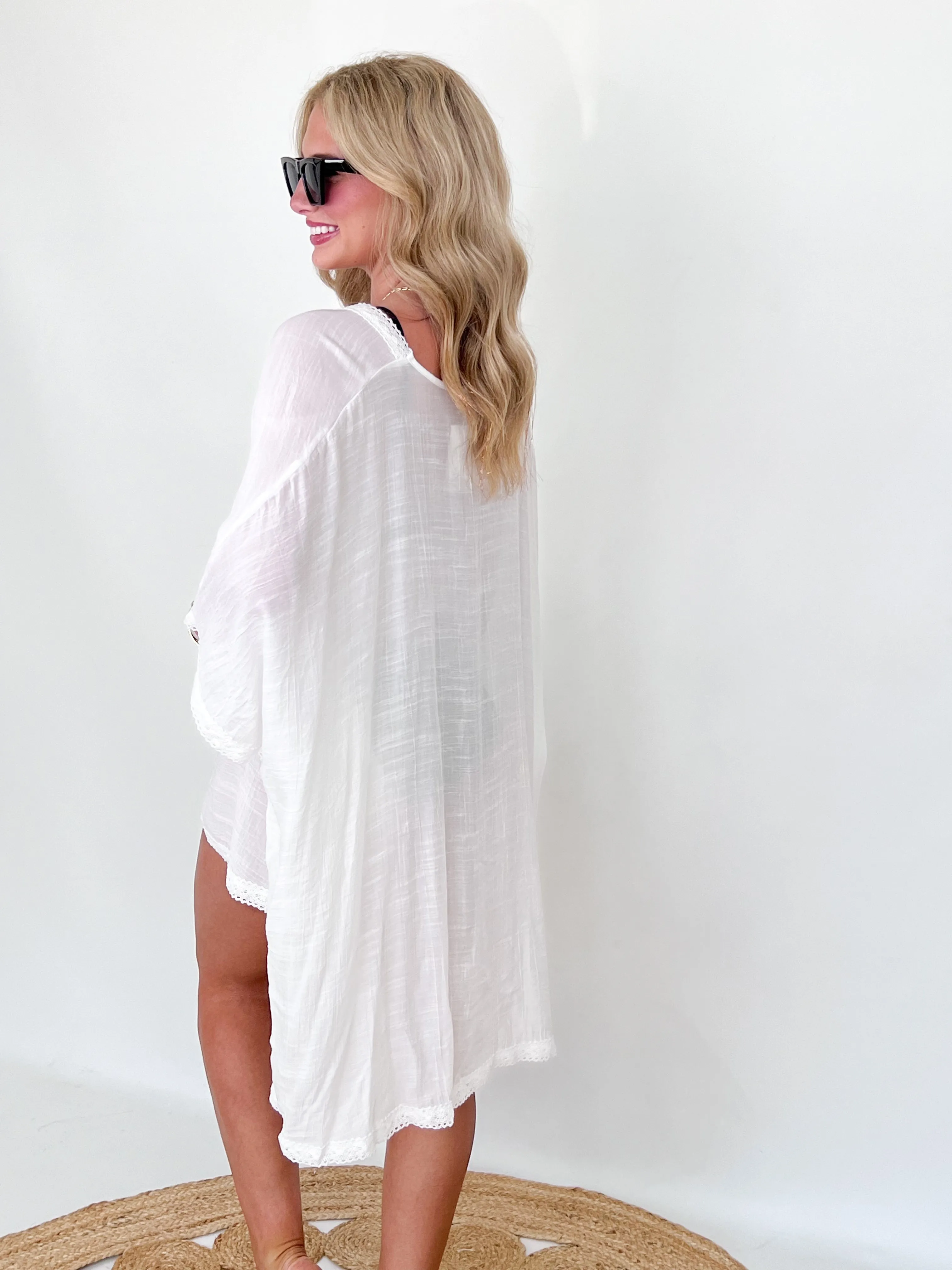 Emily - Crochet Detail Swimsuit Cover Up (White)