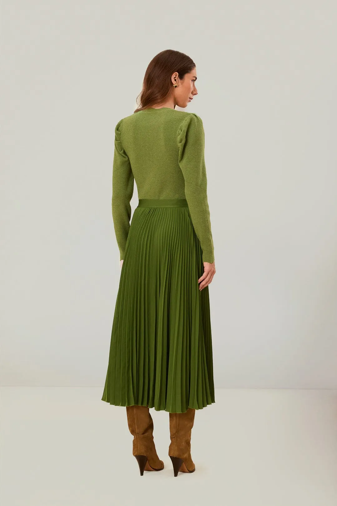 Farm Rio green pleated maxi skirt