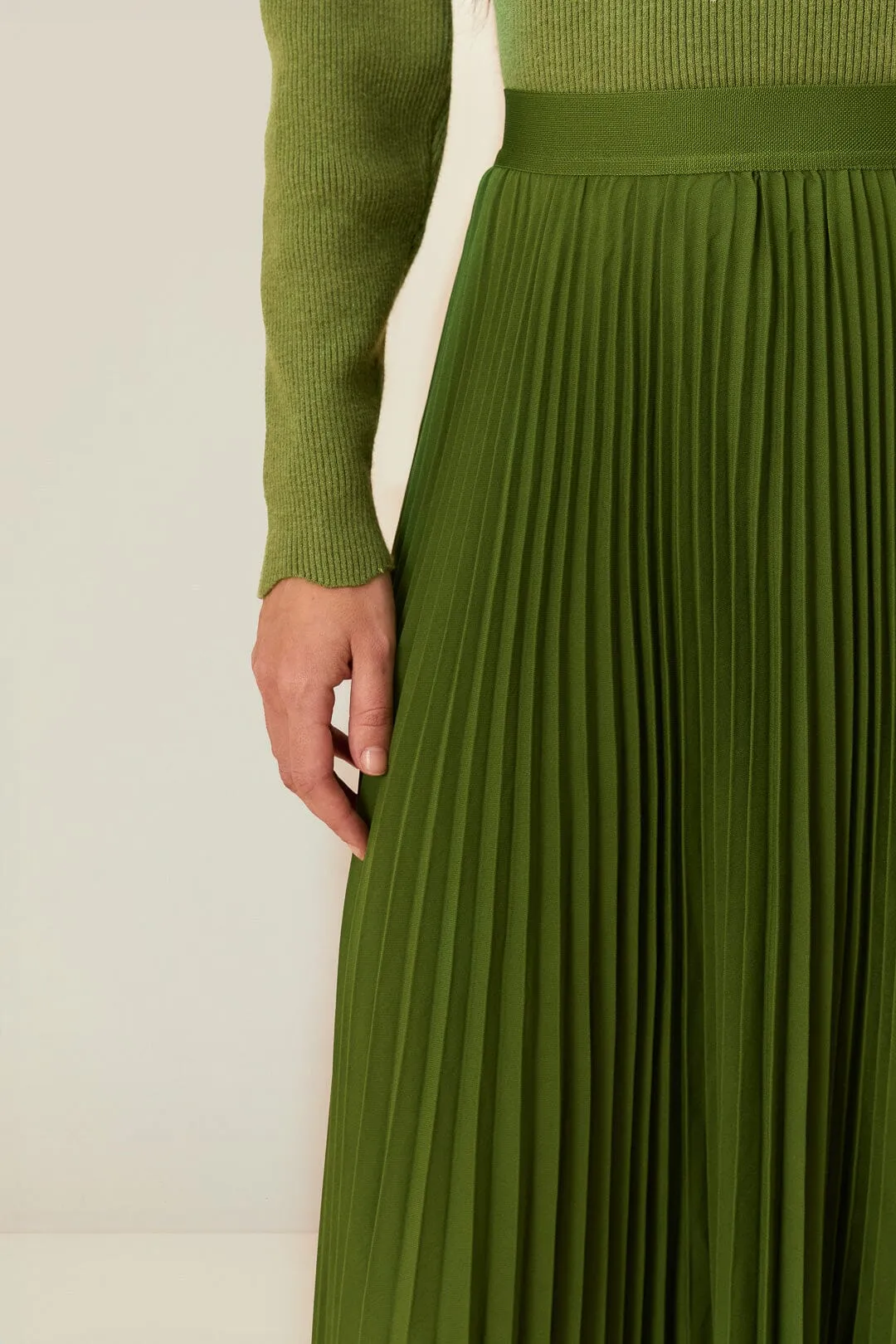Farm Rio green pleated maxi skirt