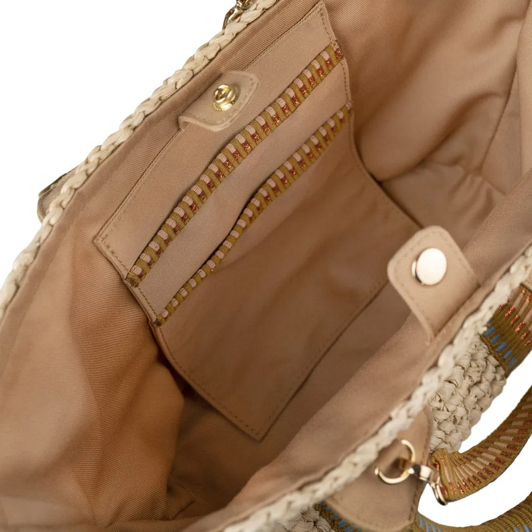 Gili Raffia Vegan Tote Bag | Natural & Copper Stripe