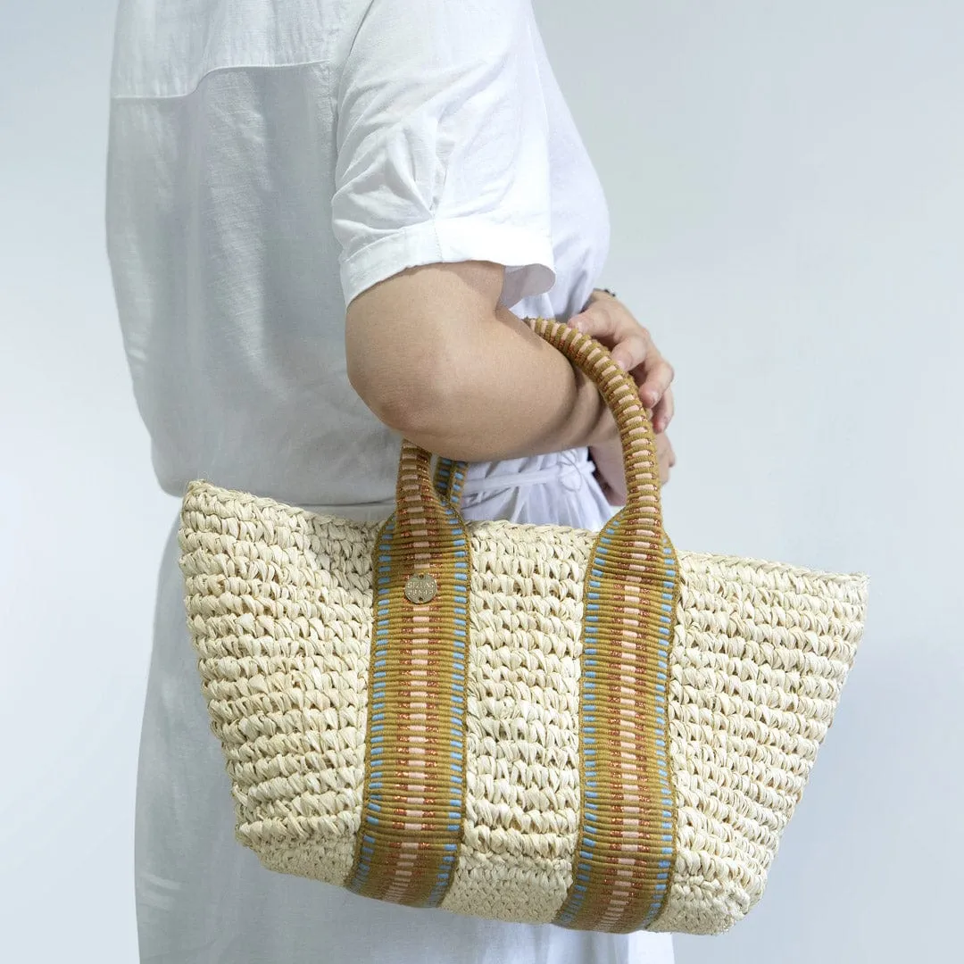 Gili Raffia Vegan Tote Bag | Natural & Copper Stripe