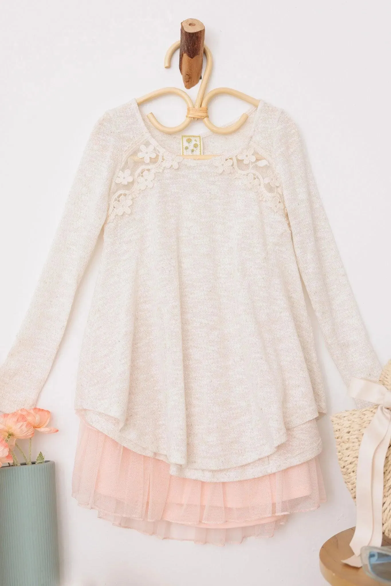 Girls Western Embroidered Lace Long Sleeve Top
