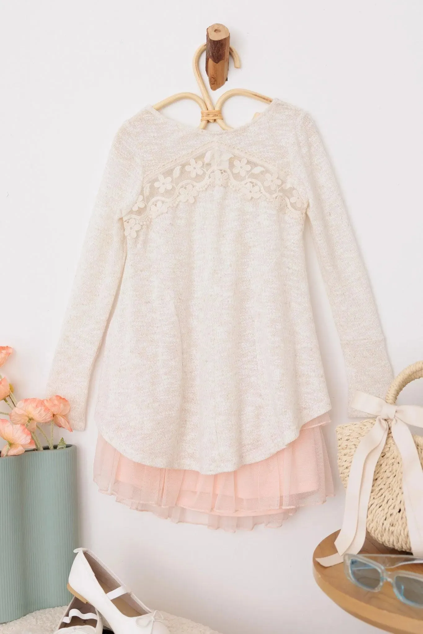 Girls Western Embroidered Lace Long Sleeve Top