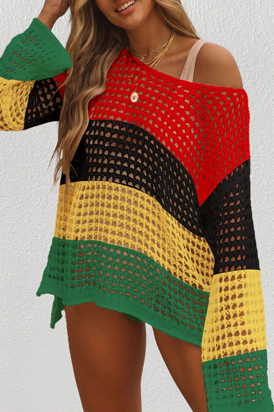 Hollow Out Rainbow Crochet Coverup Top