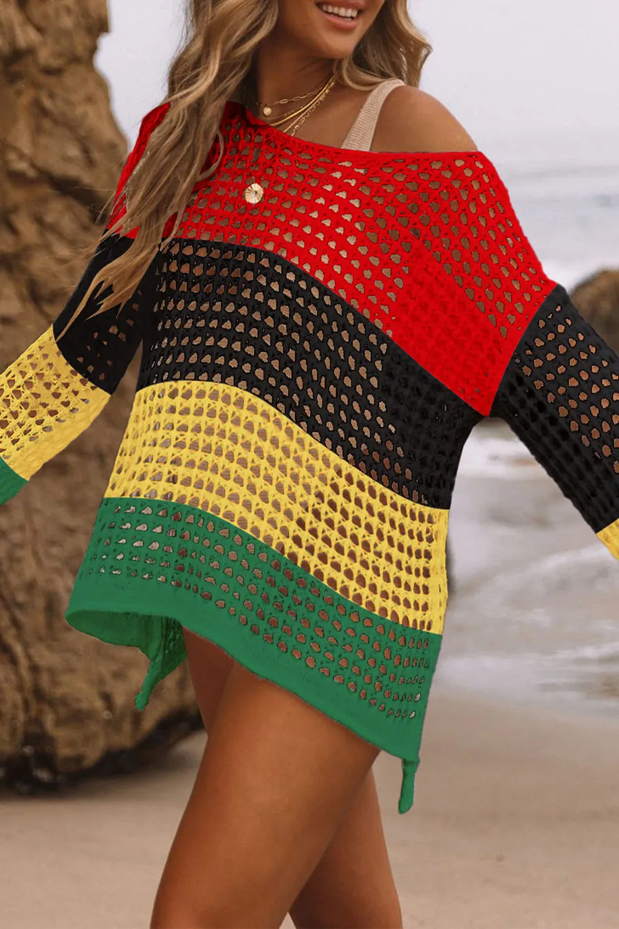 Hollow Out Rainbow Crochet Coverup Top