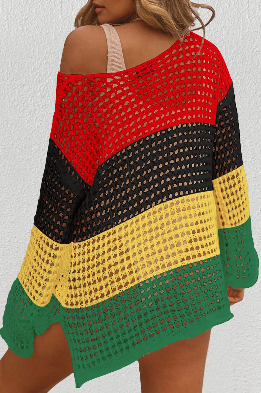 Hollow Out Rainbow Crochet Coverup Top