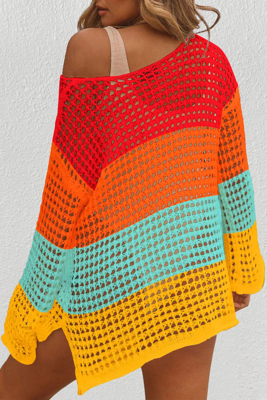 Hollow Out Rainbow Crochet Coverup Top