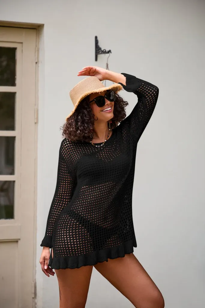 Hollow Out Swim Bikini Mesh Cover Up Shirt Top