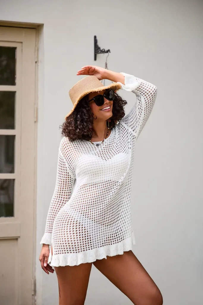 Hollow Out Swim Bikini Mesh Cover Up Shirt Top