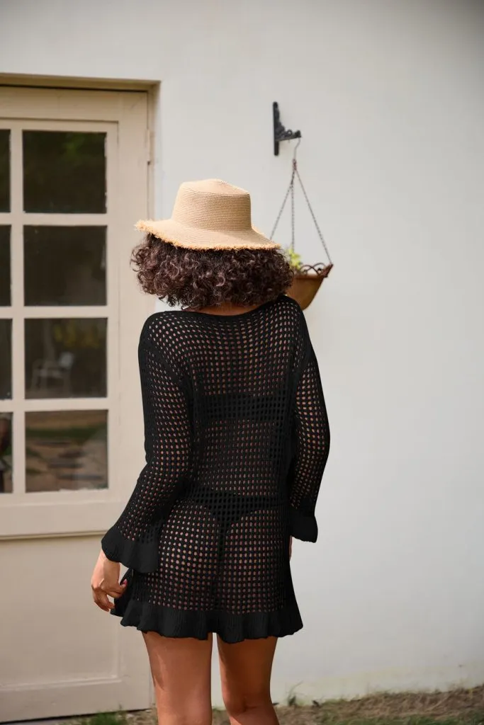 Hollow Out Swim Bikini Mesh Cover Up Shirt Top