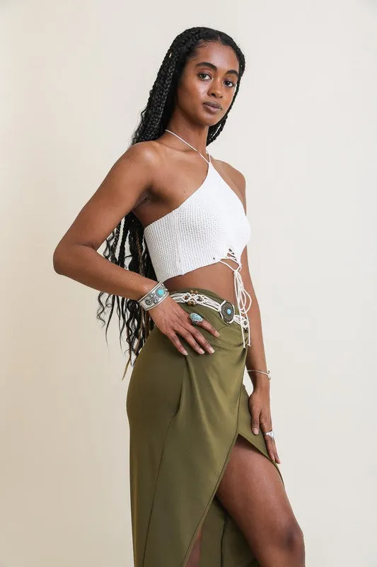 Hot Girl Boho Babe Lace Up Halter Knit Bralette Top