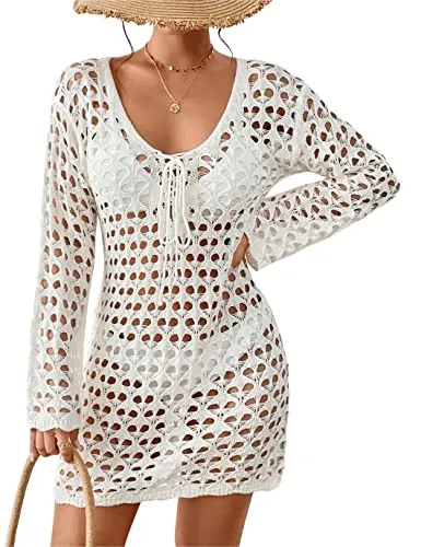 Long Sleeve Hollow Out Crochet Swimwear Cover Up