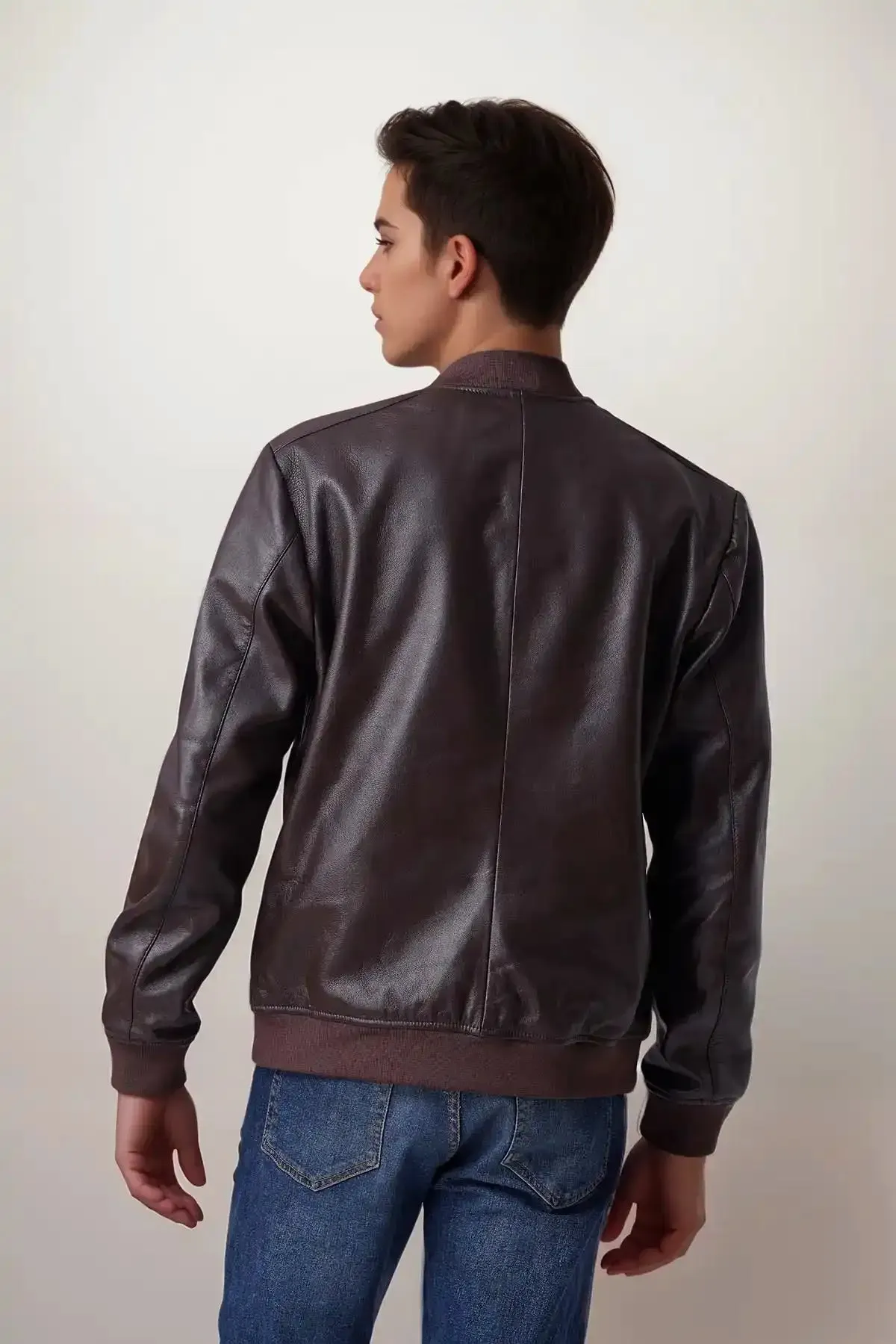 Men Classy Brown Bomber Leather Jacket