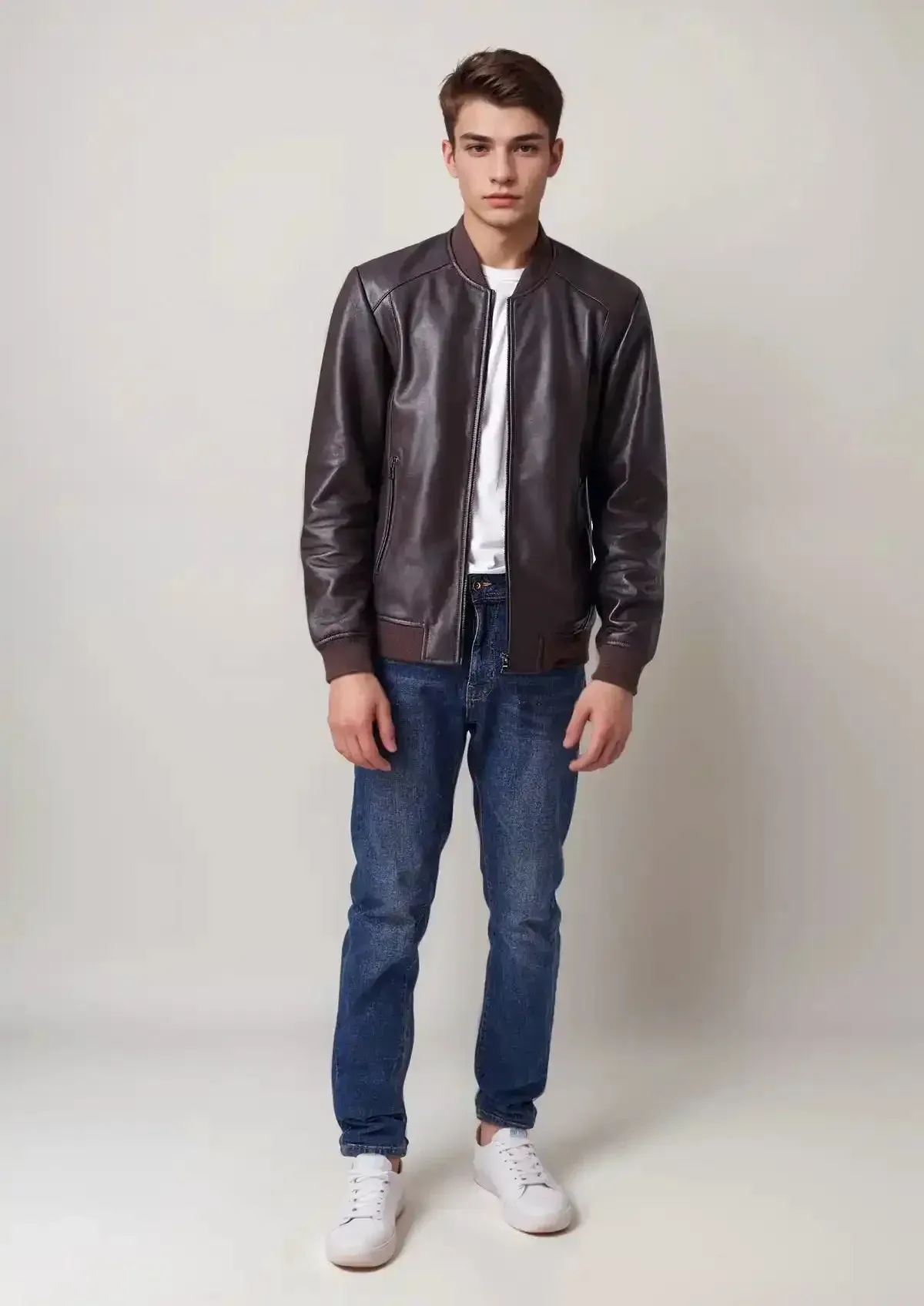 Men Classy Brown Bomber Leather Jacket