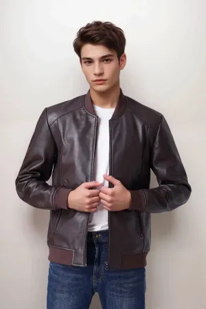 Men Classy Brown Bomber Leather Jacket
