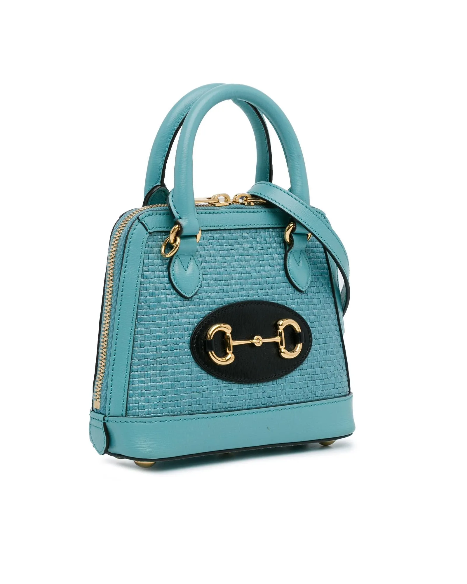 Mini Raffia Top Handle Bag with Leather Trim