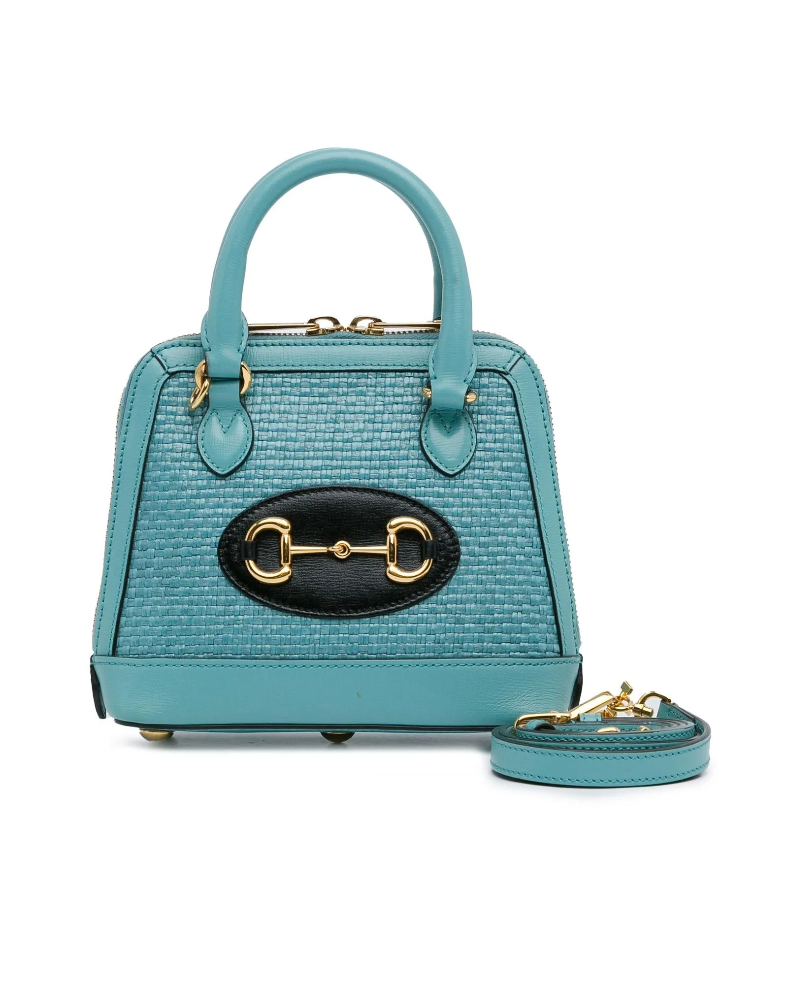 Mini Raffia Top Handle Bag with Leather Trim