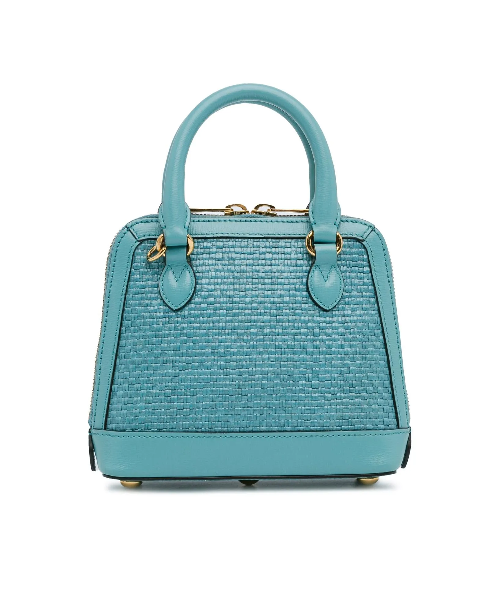 Mini Raffia Top Handle Bag with Leather Trim