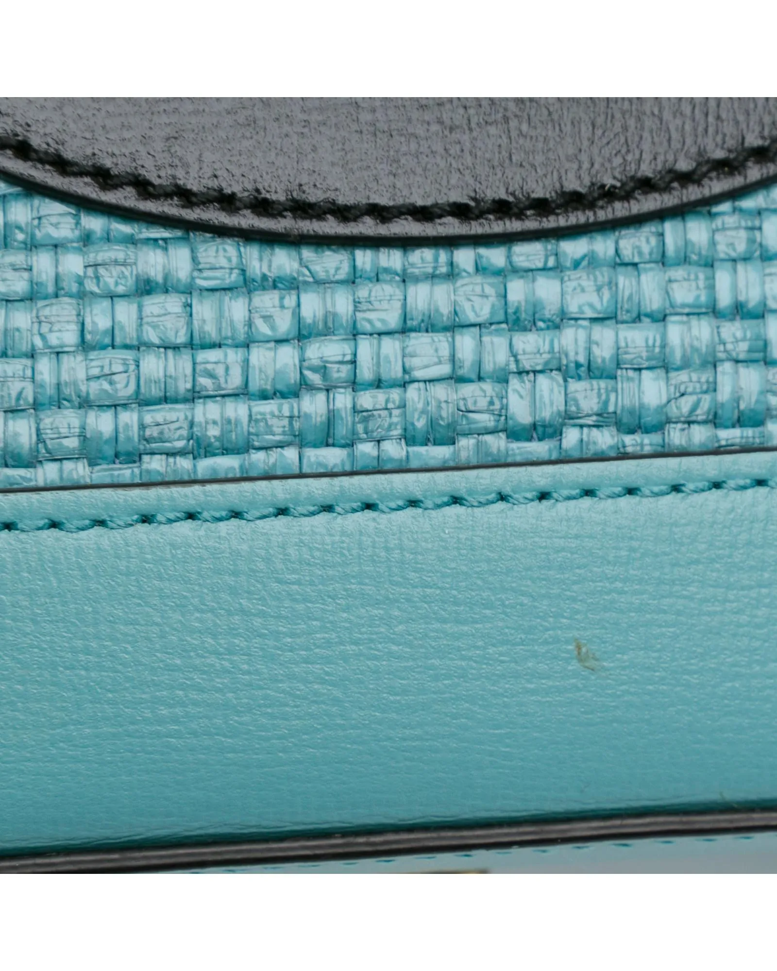 Mini Raffia Top Handle Bag with Leather Trim