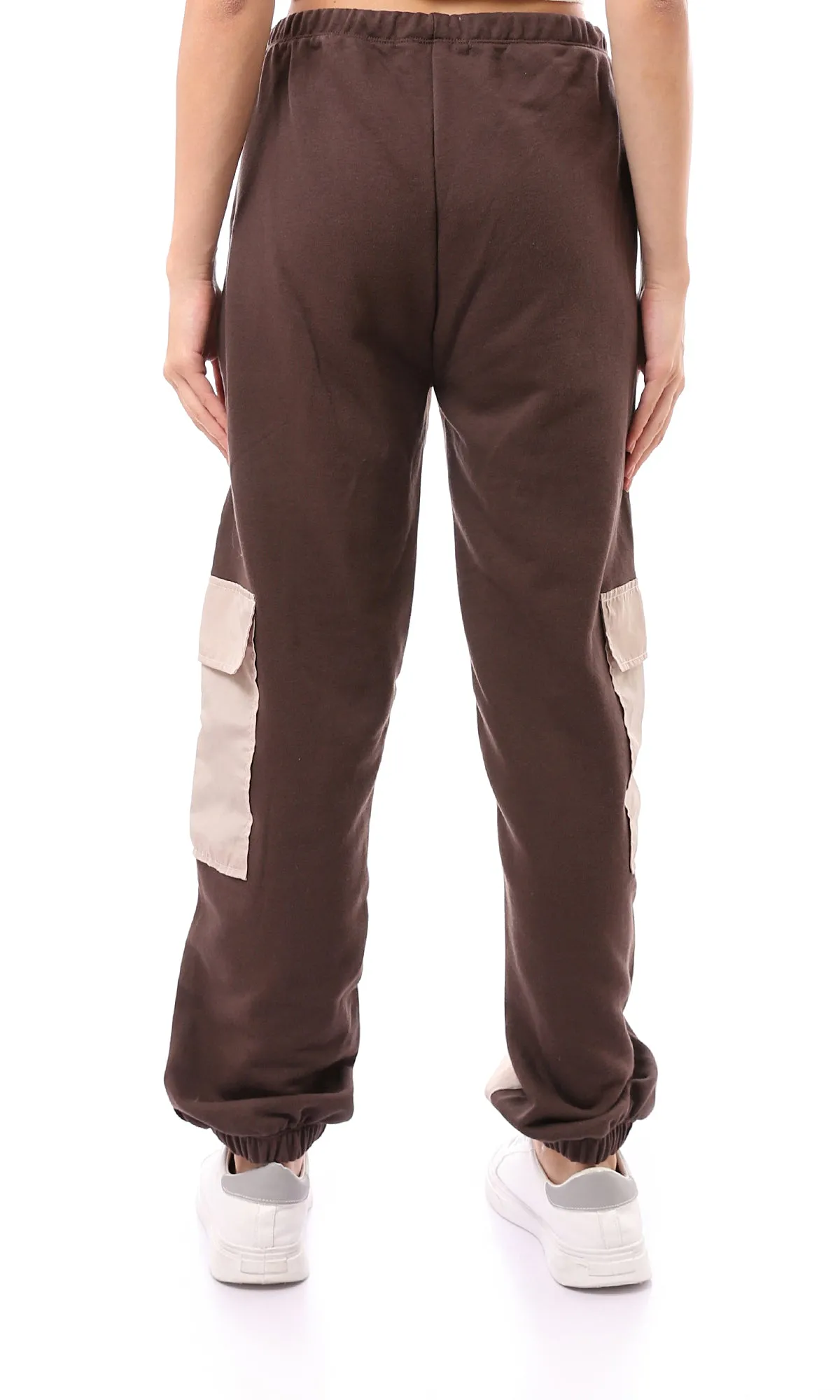 O172868 Bi-Tone Beige & Brown Slip On Cargo Pants