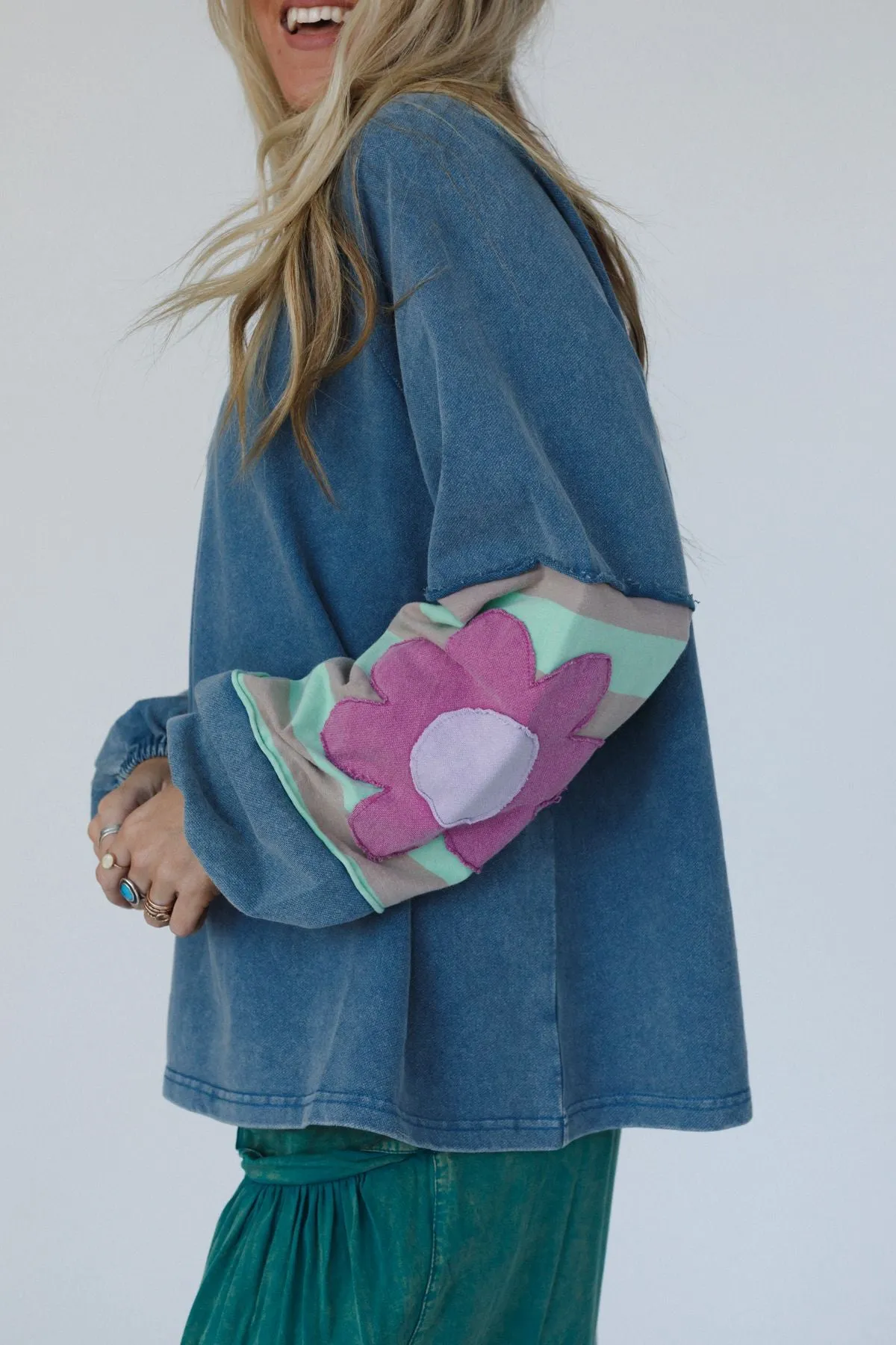 Petal Patch Pullover Top - Blue